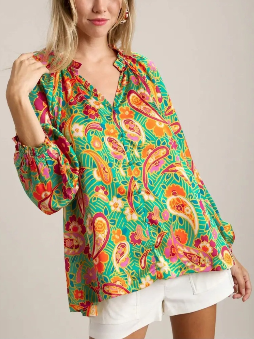 (A21) Umgee Paisley Print Satin Top